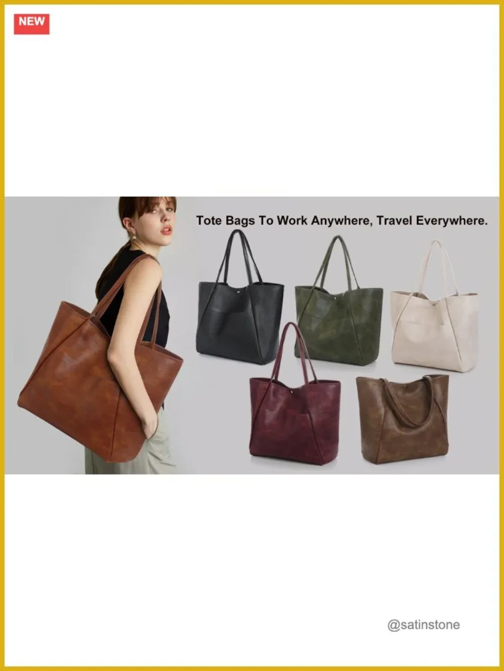 Large Vegan Leather Tote Bag Work Travel 25L Women Handbag Weekender
